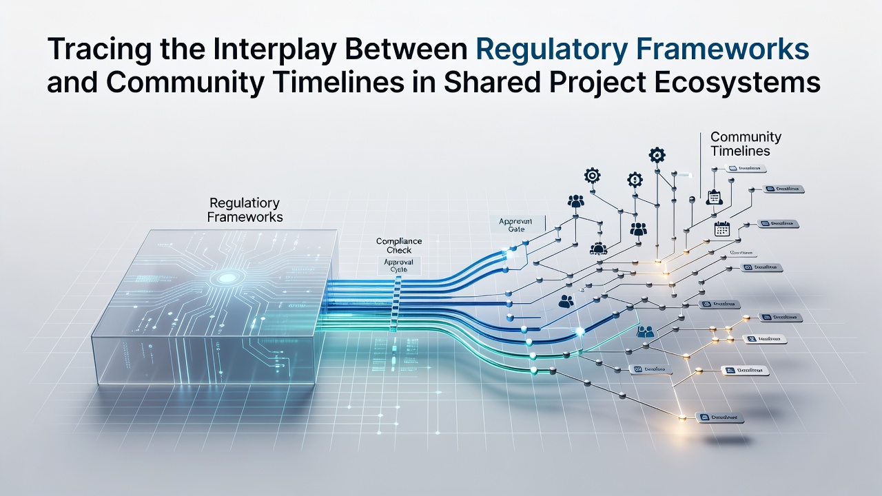 Regulatory documents and community meeting notes spread across a table in a shared project setting